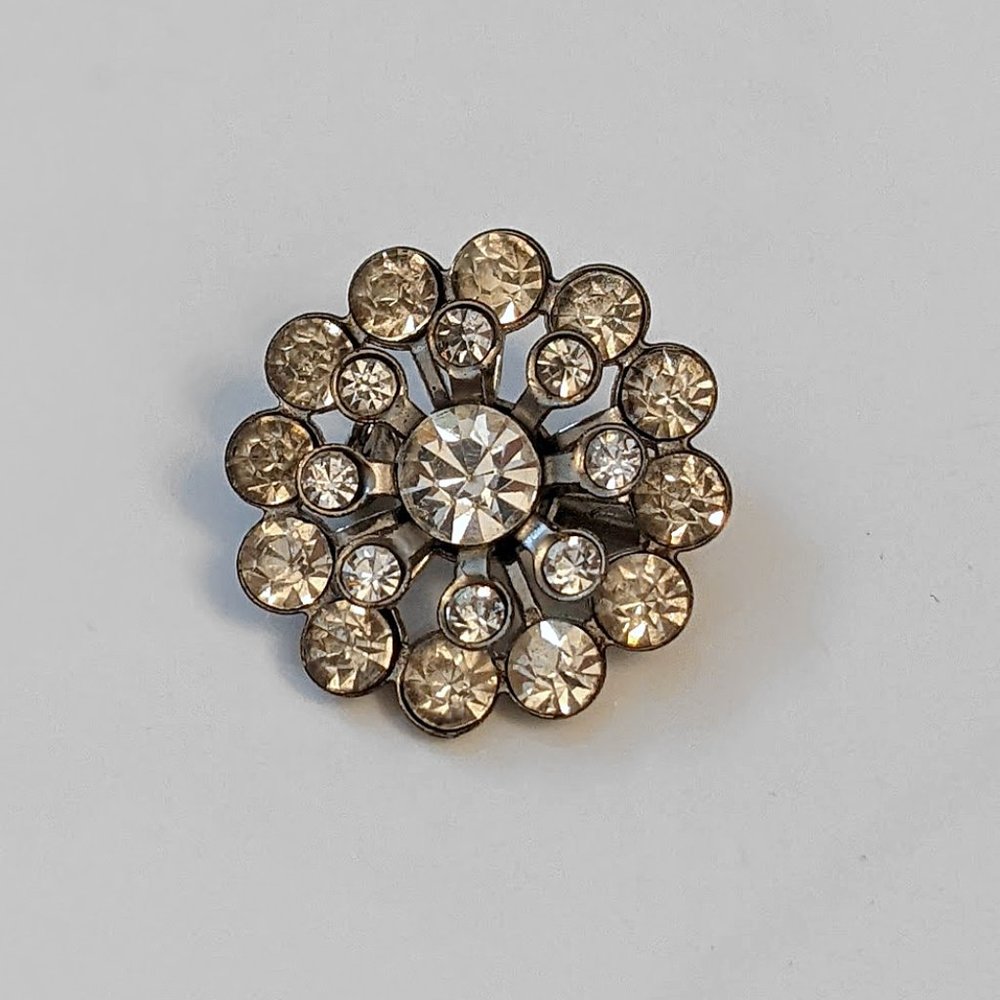 Vintage Round Rhinestone Cluster Brooch Pin Silver Tone